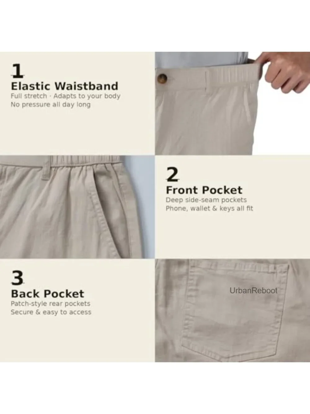 Men's Linen Blend Relaxed Fit Straight Leg Casual Pants, Elastic Waist Pull-On